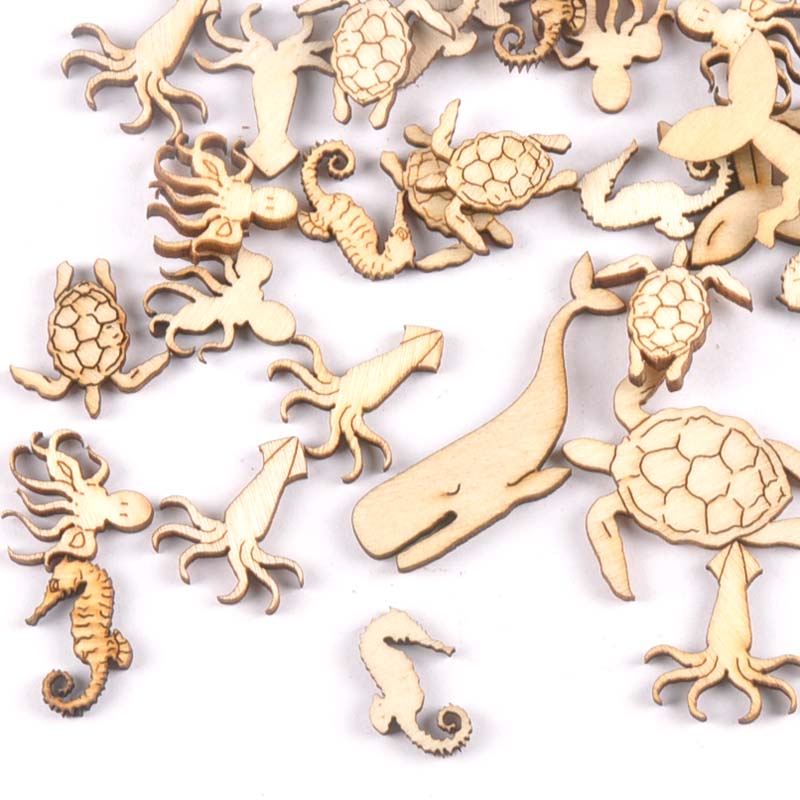 Craft Embellishment - 20 Stücke 25-40mm Meeresschildkröte/pferd/wal Holz DIY