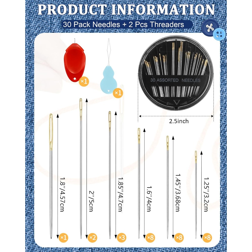 Embroidery Craft - 30-teiliges Stahl-Handnähnadel-Set in 6 Größen mit