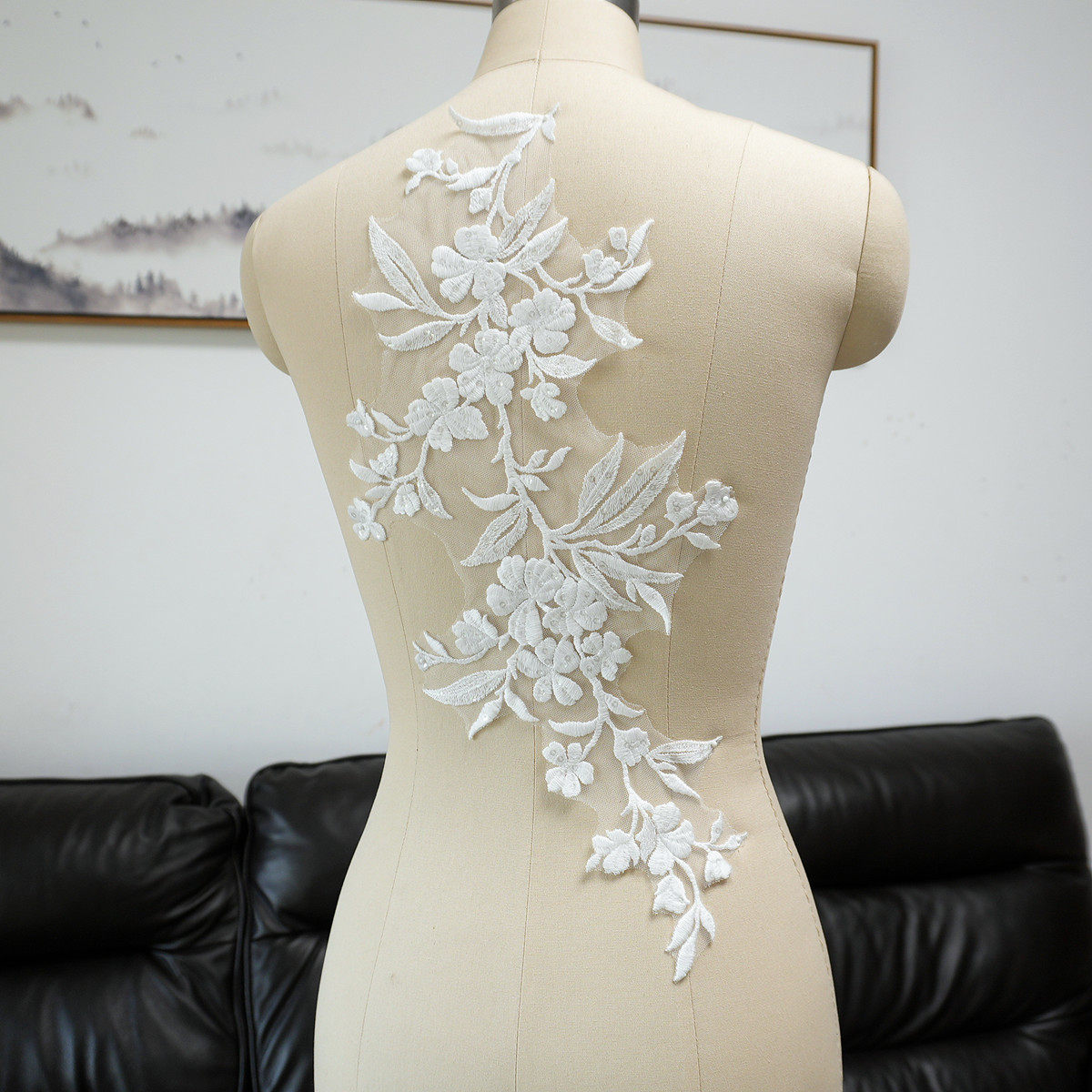 Craft Embellishment - Weiße Blumen- und Blätter-Pailletten-Applikationen Stoff-Patches für